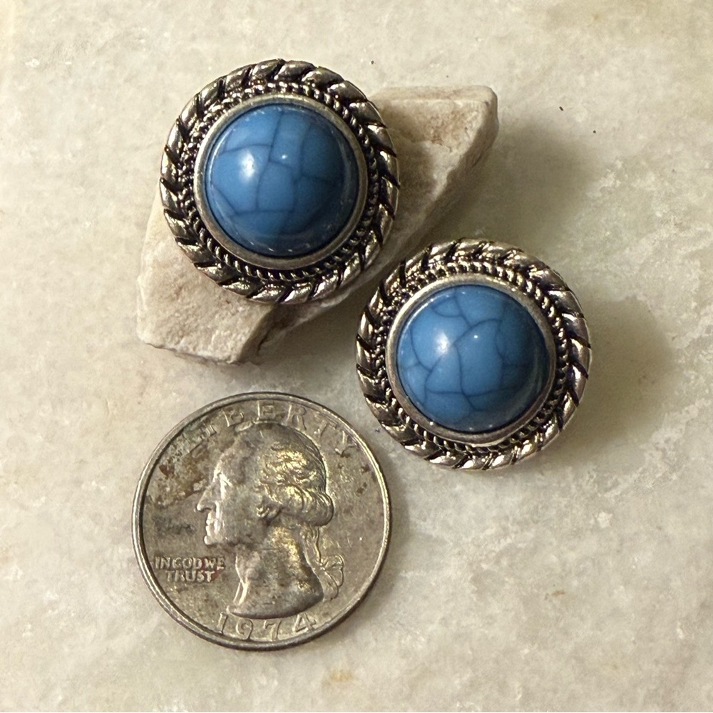 Blue Crackle Glass Faux Turquoise Earrings Silver-Tone Metal
New - Picture 7 of 7